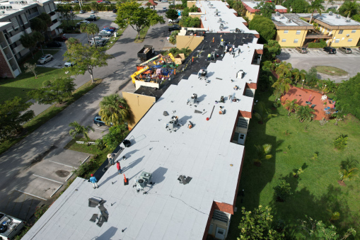 Lauderdale Oaks Condo Complex During Commercial Reroofing in Lauderdale Lakes, FL