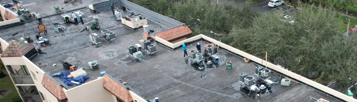 Commercial roof repair in progress in Fort Lauderdale Beach, FL