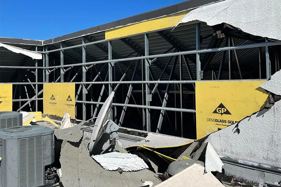 A roof that needs commercial roof storm damager repair in Broward County